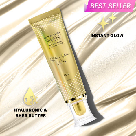 Buy FACES CANADA Strobe Cream - Gold, 30 ml | Primer + Highlighter + Moisturizer | Shea Butter & Hyaluronic Acid | Intense Hydration | Flawless Radiant Dewy Skin | Illuminating & Glowing Makeup Base-Purplle