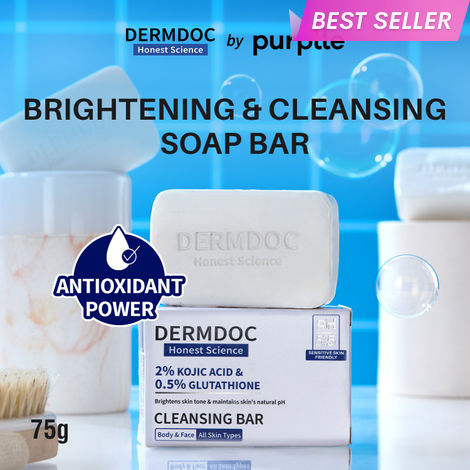Buy DERMDOC 2% Kojic Acid and 0.5% Glutathione Cleansing Bar (75 gm) | Brightening | Gentle Cleansing Action | Sensitive Skin Friendly-Purplle