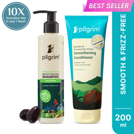 Buy Pilgrim Patua Hair Smoothening Shampoo & Conditioner Duo for Frizz-Free Hair | Sulfate-Free | Paraben-Free | 200 ml Each (400 ml) | Hair Fall Control | Smooth & Shiny Hair Combo of 2, Haircare kit-Purplle