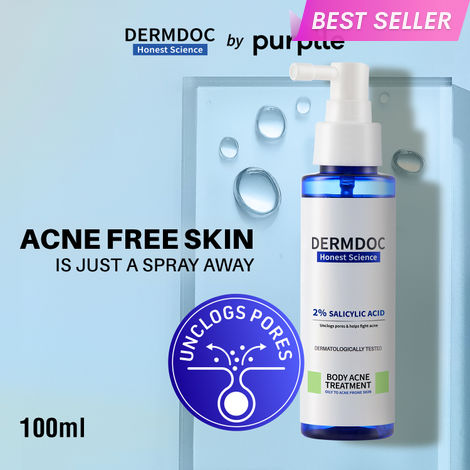 Buy DERMDOC by Purple 2% Salicylic Acid Body Acne Treatment Spray (100 ml) | Acne Treatment | Body Acne Spray I Body Acne Spray I Body Acne Treatment-Purplle