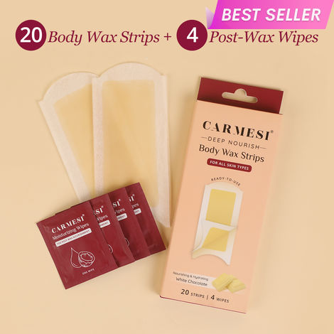 Buy Carmesi Deep Nourish Body Wax Strips | 20 Wax Strips and 4 Post-Wax Wipes | Enriched with White Chocolate | Safe for All Skin Types-Purplle