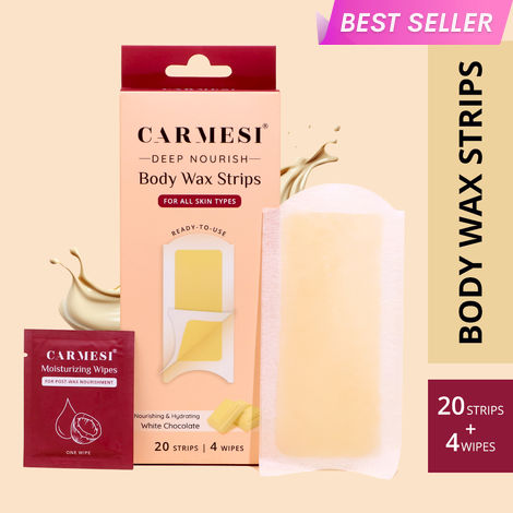 Buy Carmesi Deep Nourish Body Wax Strips | 20 Wax Strips and 4 Post-Wax Wipes | Enriched with White Chocolate | Safe for All Skin Types-Purplle