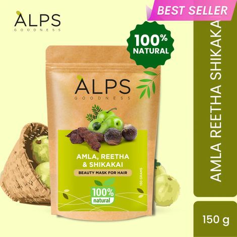 Buy Alps Goodness Amla Reetha & Shikakai Powder 150 gm| 100% Natural Powder | No Chemicals, No Preservatives, No Pesticides | Promotes Hair Growth| Hair Mask | Strenghtens Hair | For silky smooth hair-Purplle