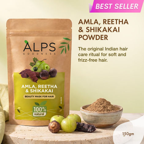 Buy Alps Goodness Amla Reetha & Shikakai Powder 150 gm| 100% Natural Powder | No Chemicals, No Preservatives, No Pesticides | Promotes Hair Growth| Hair Mask | Strenghtens Hair | For silky smooth hair-Purplle