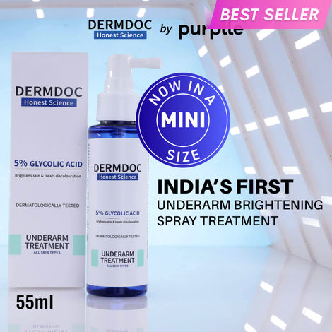 Buy DERMDOC by Purple 5% Glycolic Acid Underarm Brightening Spray Treatment (55 ml) | Exfoliating & Brightening | MultiPurpose Spray for Hyperpigmentation, Dark Spots, Dark Neck, Dark Underarms & Strawberry Legs-Purplle