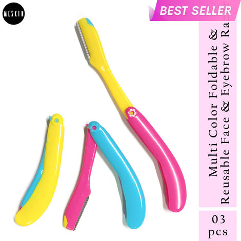 Buy MeSkin Multi Color Foldable & Reusable Face & Eyebrow Razor for Women - (Pack of 3 for Upperlips, Forehead, Sideburns and Eyebrow) Painless and Instant Hair Removal at Home-Purplle