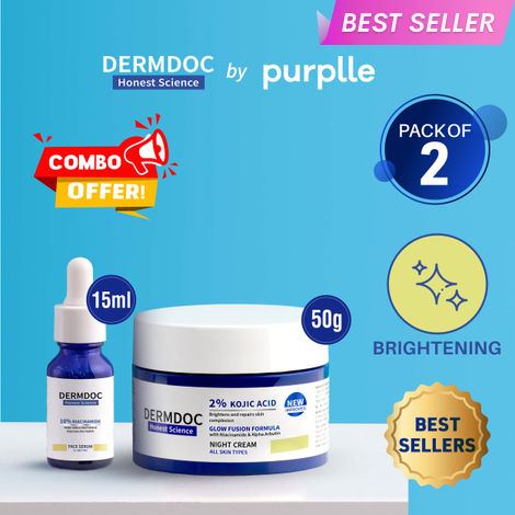 Buy DERMDOC Glowlixir Set | Kojic Acid Glow Fusion Formula Night Cream (50 gm) | Niacinamide Face Serum (15 ml) | Glow | Brightening Combo of 2-Purplle