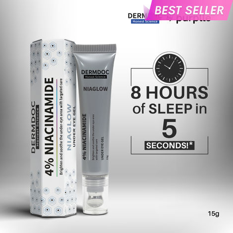 Buy DermDoc Niaglow 4% Niacinamide Under Eye Gel | Brightens Dark Circles | Reduces Puffiness | Cools & Soothes | Lightweight, Non-Sticky, Fast Absorbing | Eye Care Gel for Tired Eyes & Fine Lines – 15 gm-Purplle