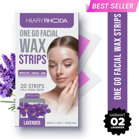 Buy Hilary Rhoda One Go Facial Wax Strips | Ready-To-Use Facial Wax Strips | Painless Hair Removal | With 2 Finish Wipes | 20 Strips (Lavender -Shade 2 )-Purplle