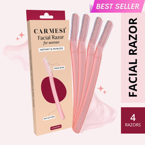 Buy Carmesi Reusable Face Razor for Women Facial Hair- 4 Razors | Instant & Painless Hair Removal | For Eyebrows, Upper Lip, Forehead, Peach Fuzz, Chin and Sideburns | Dermaplaning Tool-Purplle