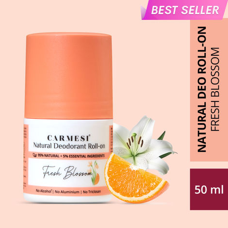 Buy Carmesi Natural Deodorant Roll-On (Fresh Blossom) | 95% Natural + 5% Essential Ingredients | For Fresh Underarms All Day | No Alcohol & Aluminium | Fresh Blossom | 50 ml-Purplle