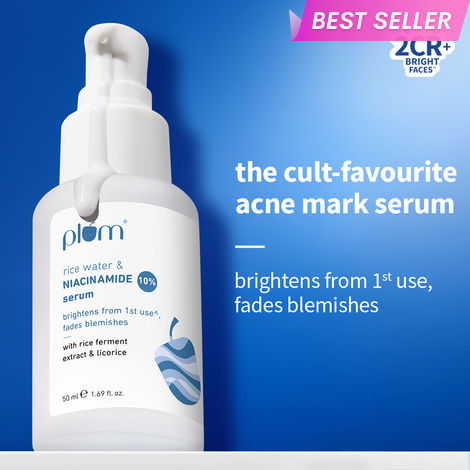 Buy Plum 10% Niacinamide Face Serum For Clear, Bright Skin | Fades Blemishes & Acne Marks| With Rice Water | Lightweight & Quick-absorbing| Dermatologically Tested | All Skin Types | Women & Men | Fragrance-Free | 100% Vegan | 50 ml-Purplle