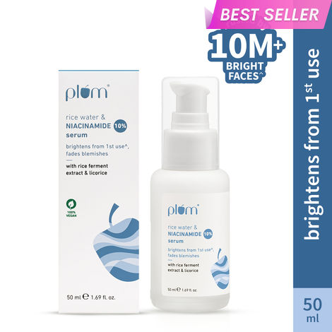 Buy Plum 10% Niacinamide Face Serum For Clear, Bright Skin | Fades Blemishes & Acne Marks| With Rice Water | Lightweight & Quick-absorbing| Dermatologically Tested | All Skin Types | Women & Men | Fragrance-Free | 100% Vegan | 50 ml-Purplle