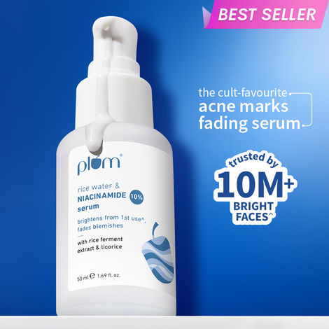 Buy Plum 10% Niacinamide Face Serum For Clear, Bright Skin | Fades Blemishes & Acne Marks| With Rice Water | Lightweight & Quick-absorbing| Dermatologically Tested | All Skin Types | Women & Men | Fragrance-Free | 100% Vegan | 50 ml-Purplle