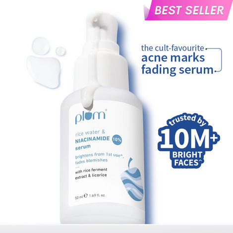 Buy Plum 10% Niacinamide Face Serum For Clear, Bright Skin | Fades Blemishes & Acne Marks| With Rice Water | Lightweight & Quick-absorbing| Dermatologically Tested | All Skin Types | Women & Men | Fragrance-Free | 100% Vegan | 50 ml-Purplle
