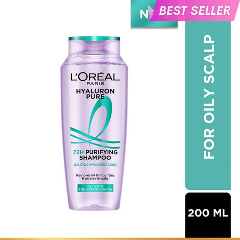 Buy L'Oreal Paris Hyaluron Pure 72H Purifying Shampoo, For oily scalp & dry hair with salicylic and hyaluronic acid | 200 ml-Purplle