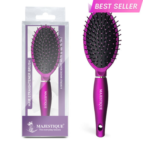 Buy Majestique Hair Straightener Brush | Bio-Friendly Detangling Hair Brush | Nylon Round-Tip Bristles Hair Comb | Comfortable and Styling - Purple 1 Pc-Purplle