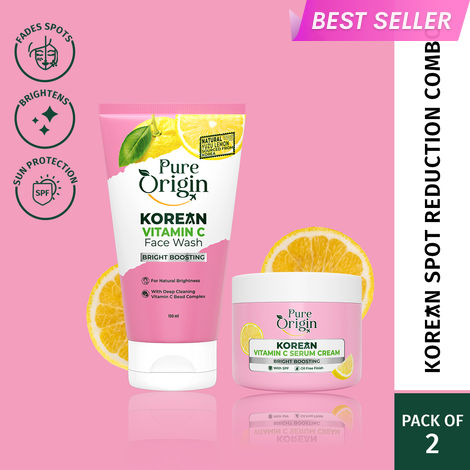 Buy Pure Origin Korean Vitamin C Gel Face Wash (150 ml) & Brightening Serum Cream (50 gm) Combo | Removes Oil & Dirt | Reduces Spots, Pigmentation & Dullness | For All Skin Types - Combo of 2-Purplle