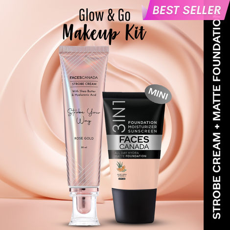 Buy FACES CANADA Rose Glow Kit 1 | Rose Gold Strobe Cream (30 ml) + Hydra Matte Foundation (Mini) - Rose Ivory (18 ml) | Makeup Kit For Women (Combo Pack Of 2)-Purplle