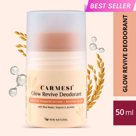 Buy Carmesi Glow Revive Underarm Roll On Deodorant for Women | Brightens Skin, Reduces Pigmentation, Controls Odour | Rice Water, Vitamin E, & AHAs | 90% Natural | No Alcohol & Aluminium | 50 ml-Purplle