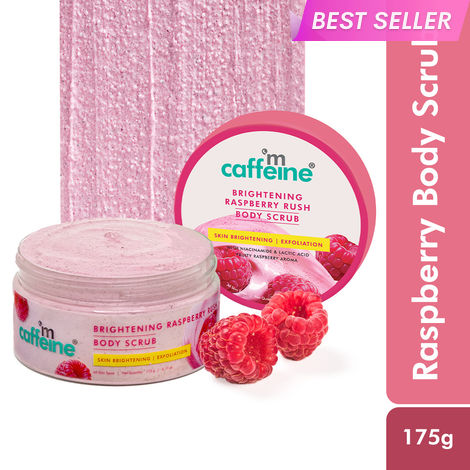 Buy mCaffeine Brightening Raspberry Rush Body Scrub | For Tan Removal & Brigher Skin | Niacinamide + AHA - Lactic Acid & Glycolic Acid - 175 gm-Purplle