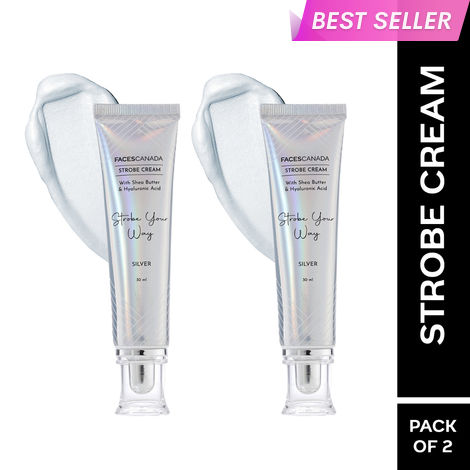 Buy FACES CANADA Glow & Shine Strobe Cream Combo - Silver (30ml x 2) (Pack of 2) | With Shea Butter & Hyaluronic Acid | Intense Hydration | Dewy Skin | Illuminating & Glowing Makeup Base-Purplle