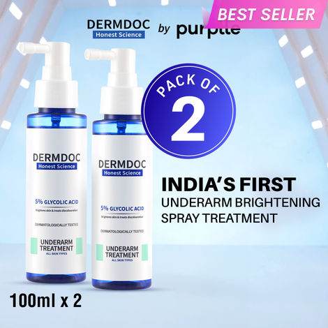 Buy DERMDOC 5% Glycolic Acid Underarm Brightening Spray Treatment (100 ml) (Pack of 2) l Exfoliating & Brightening | Multi-Purpose Spray for Hyperpigmentation, Dark Spots, Dark Neck, Dark Underarms & Strawberry Legs-Purplle