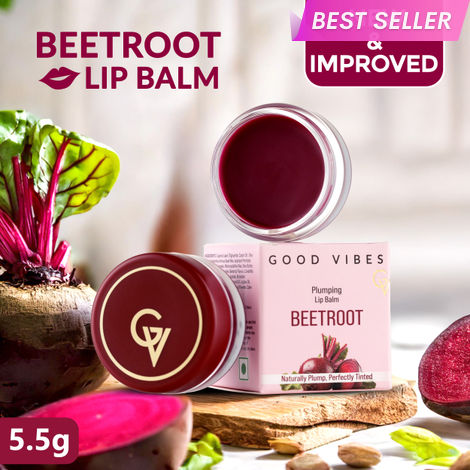 Buy Good Vibes Beetroot Plumping Lip Balm |New & Improved| SPF | Reduces Pigmentation, Perfectly Tinted Lips | Hydrating & Nourishing Care | With Sweet Almond & Olive Oils (5.5 gm)-Purplle