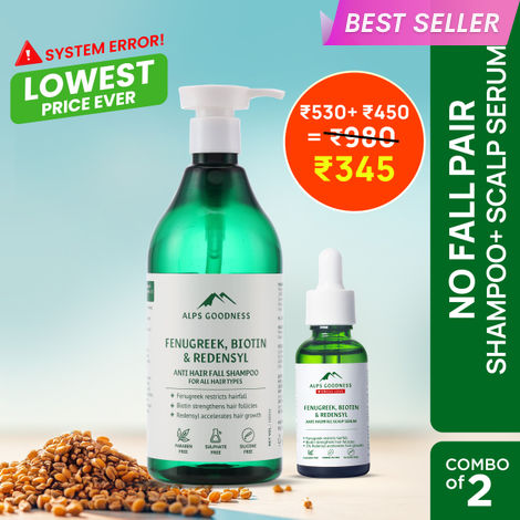 Buy Alps Goodness No Fall Pair with Anti-Hairfall Shampoo (500ml) & Anti-Hairfall Scalp Serum (30 ml) | Hairfall Control | Visible Hair Growth | Gentle Cleansing & Strengthening Duo-Purplle