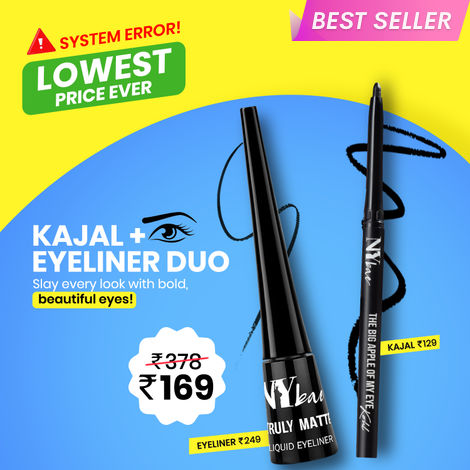 Buy NY Bae Waterproof Duo | The Big Apple Of My Eyes Kohl Kajal - Black (0.30 gm) | Truly Matte Liquid Eyeliner - Bold Black (4.5 ml) | Waterproof & Smudge proof Eyeliner & Kajal | Long Lasting |Eyeliner & Kajal Combo Pack | Essential Eye Makeup Kit-Purplle