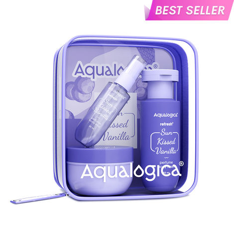 Buy Aqualogica Refresh+ Sun Kissed Vanilla Body Care Set | Perfume Body Wash | Perfume Body Mist | Hydra Gel Moisturizer | Long-Lasting Warm Vanilla Fragrance | Gift Set For Women| Premium Gift Pack | Pack Of 3-Purplle