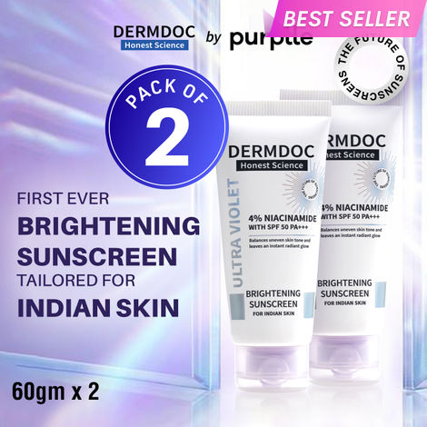 Buy DERMDOC 4% Niacinamide Ultra Violet Brightening Sunscreen Twin Pack (Pack of 2) (60 gm) | SPF 50 PA+++ Sun Protection | Sunblock-Purplle