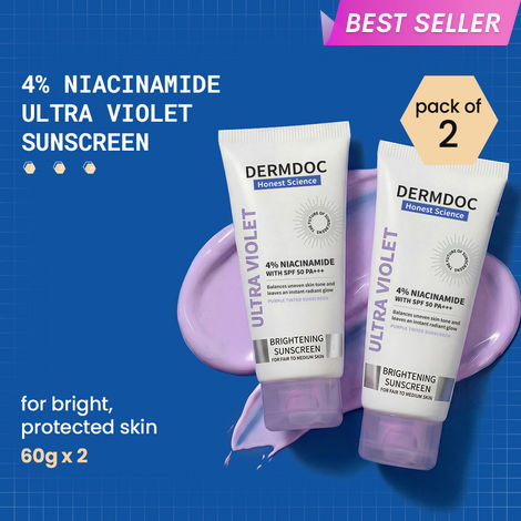 Buy DERMDOC 4% Niacinamide Ultra Violet Brightening Sunscreen Twin Pack (Pack of 2) (60 gm) | SPF 50 PA+++ Sun Protection | Sunblock-Purplle
