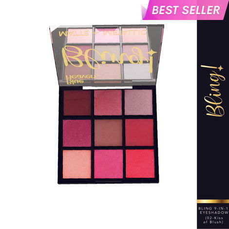 Buy Blue Heaven Bling 9 in 1 Eyeshadow Palette | Highly Pigmented and Easily Blendable Eye Makeup | Matte & Metallic Shades | Long Lasting and Lightweight | Kiss of Blush, 12 gm-Purplle