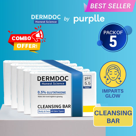 Buy DERMDOC 0.5% Glutathione Cleansing Soap Bar (75 gm) Pack of 5| Soap Free Formula | Sensitive Skin Friendly | Skin Brightening | Gentle & Non-Drying-Purplle