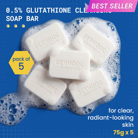Buy DERMDOC 0.5% Glutathione Cleansing Soap Bar (75 gm) Pack of 5| Soap Free Formula | Sensitive Skin Friendly | Skin Brightening | Gentle & Non-Drying-Purplle