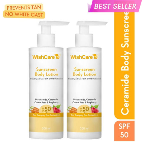 Buy WishCare Sunscreen Body Lotion SPF 50 Broad Spectrum PA+++ UVA & UVB Protection - Pack of 2-Purplle