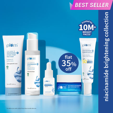 Buy Plum Niacinamide complete Routine (Face Wash 100 ml + Toner 150 ml + Sunscreen 50 gm + Moisturizer 50 gm + Serum 15 ml)-Purplle