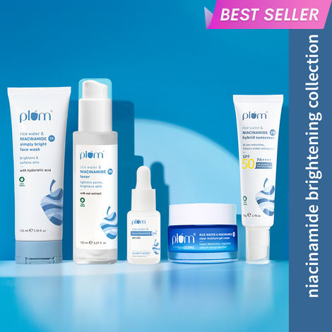 Buy Plum Niacinamide complete Routine (Face Wash 100 ml + Toner 150 ml + Sunscreen 50 gm + Moisturizer 50 gm + Serum 15 ml)-Purplle