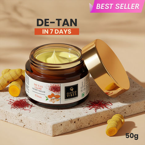 Buy Good Vibes De-Tan Glow Night Cream Ubtan with Power of Serum | Tan free, Brightening, Pigmentation, Skin renewing, Sleep treatment (50 gm )-Purplle