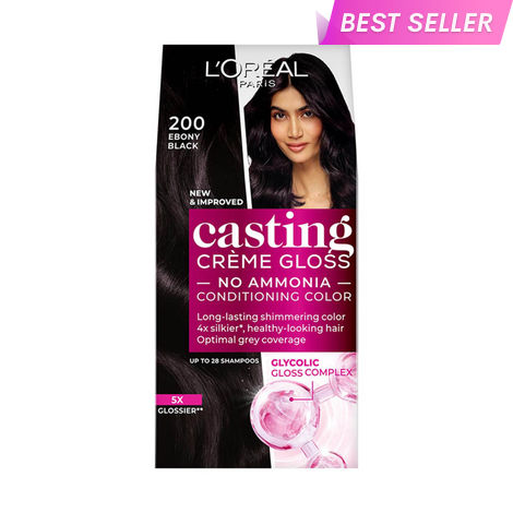 Buy L'Oreal Paris Casting Creme Gloss Hair Color With Glycolic Gloss Complex | Shade 200 - Ebony Black | 60ml + 40 gm + 60 gm-Purplle