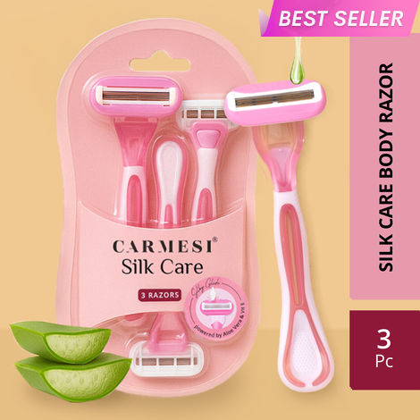 Buy Carmesi Silk Care Body Razor for Women - Pack of 3 | Smooth & Painless Hair Removal For Arms, Legs, & Underarms | Aloe Vera and Vitamin E Lubrication Strip | Soft & Silky Skin | Flexible Head-Purplle