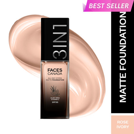 Buy FACES CANADA All Day Hydra Matte Foundation | 3-in-1 Foundation + Moisturizer + SPF30 | 10HR Long Wear | Buildable Coverage | Rose Ivory 011, 30 ml-Purplle