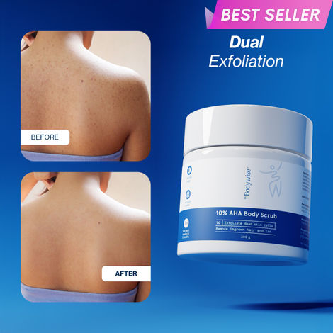 Buy Be Bodywise 10% Lactic AHA Exfoliating Body Scrub For Tan Removal & Soft-Smooth Skin | For Women | De-Tan Bathing Scrub with Centella Water & Aloe Vera, Removes Dirt & Dead Skin from Neck, Knees, Elbows & Arms | 300 gm-Purplle