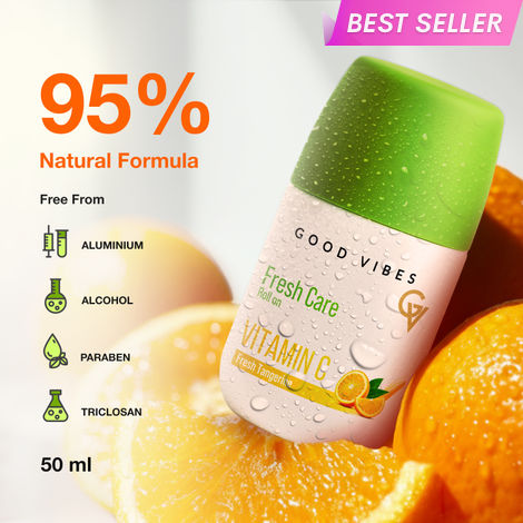 Buy Good Vibes Fresh Care Vitamin C Underarm Roll On – Fresh Tangerine | 95% Natural Formula | Brightening & Odour Control | Alcohol-Free & Aluminium-Free | Hydrating & Stain-Free Deodorant | Gentle on Sensitive Skin – 50 ml-Purplle