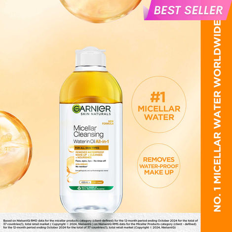 Buy Garnier Skin Naturals Micellar Cleansing Water, 400 ml - Waterproof Makeup Remover For All Skin Types-Purplle