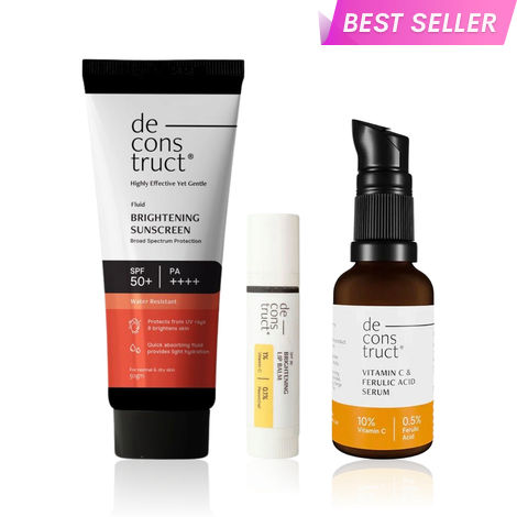 Buy Deconstruct Sun & Shine Essentials Kit (Vitamin C Serum 30 ml + Fluid Sunscreen 50 gm + Lip Balm 4 gm)-Purplle