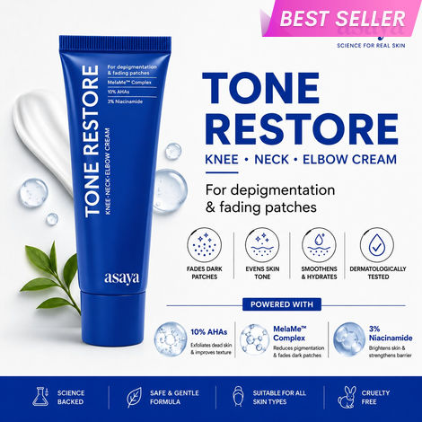 Buy ASAYA Tone Restore Cream for Dark Knees, Elbows & Neck | Depigmenting Cream with MelaMe™ Complex, Kojic Acid, AHAs & Urea | Brightening & Smoothing | Evens skin tone | Smooths rough, textured skin | For Men & Women | 50 gm-Purplle
