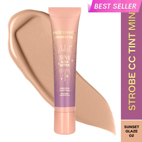 Buy FACES CANADA Strobe CC Tint Mini - Sunset Glaze 02, 18 ml | 5-in-1 Serum + Moisturizer + Primer + BB/CC Cream + Strobe Cream | Lightweight | Radiant Dewy Glass Skin Glow | Niacinamide & Hyaluronic Acid | For Light to Medium Skin-Purplle