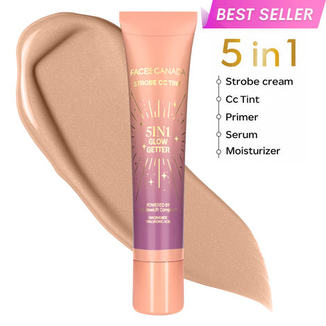 Buy FACES CANADA Strobe CC Tint Mini - Sunset Glaze 02, 18 ml | 5-in-1 Serum + Moisturizer + Primer + BB/CC Cream + Strobe Cream | Lightweight | Radiant Dewy Glass Skin Glow | Niacinamide & Hyaluronic Acid | For Light to Medium Skin-Purplle